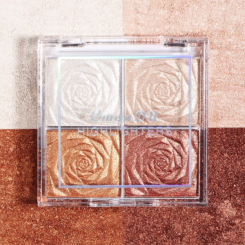 4 màu phấn má hồng Highlighter Makeup Palette Pink Eye Shadow Bronzer Shimmer Powder Contour Palette Mỹ phẩm Hàn Quốc