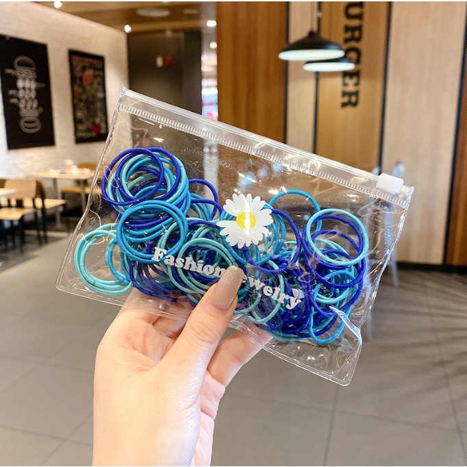 Set 100 chun cột tóc, dây buộc co giãn nhiều màu cho bé