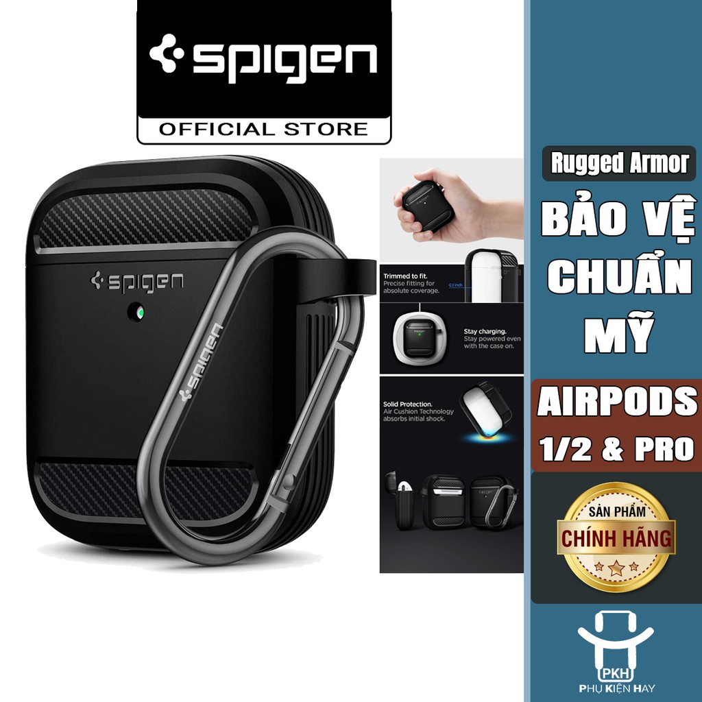 Ốp Chống Sốc Spigen USA Rugged Armor Cho Airpods 1,2 - Pro
