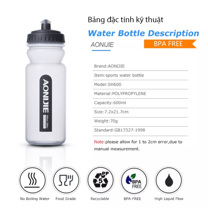 Bình nước thể thao Aonijie SH600 dung tích 600ml