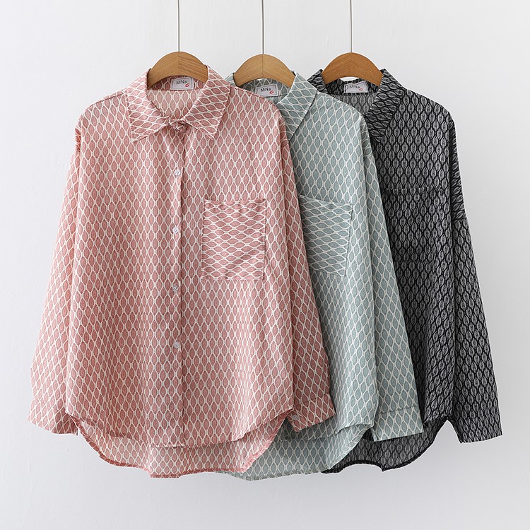 Áo Sơ Mi Chiffon Họa Tiết Hình Học Thời Trang Hàn Quốc Cho Nữ