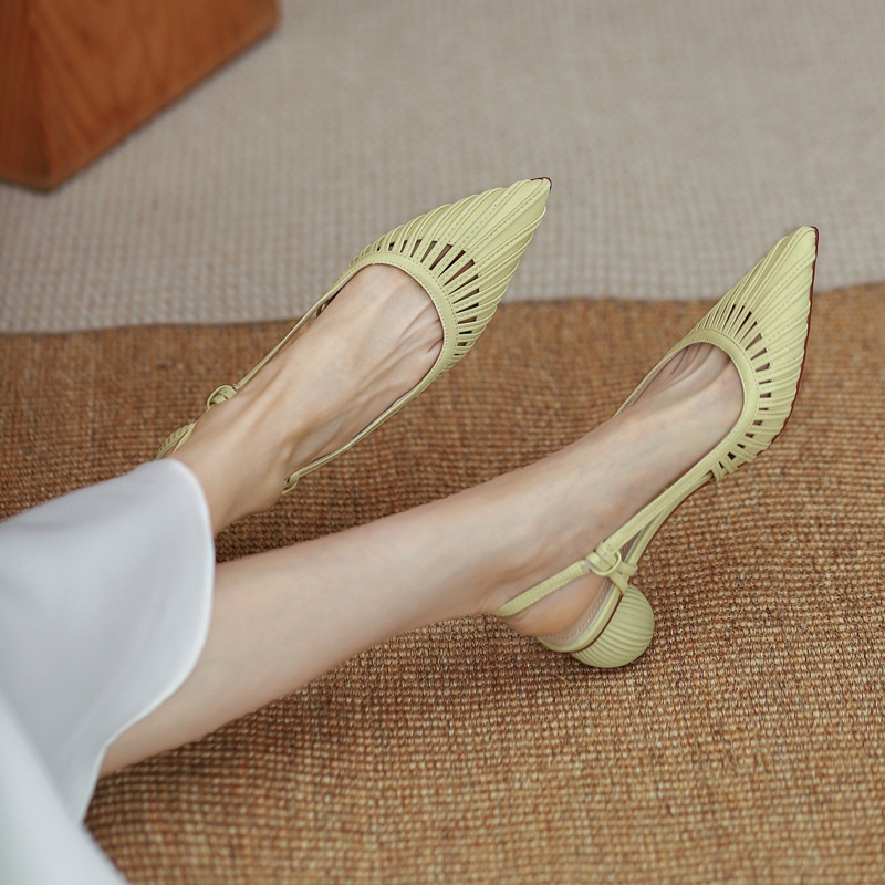 Giày cao gót IELGY hở ngón gót tròn phong cách Pháp thời trang cho nữ