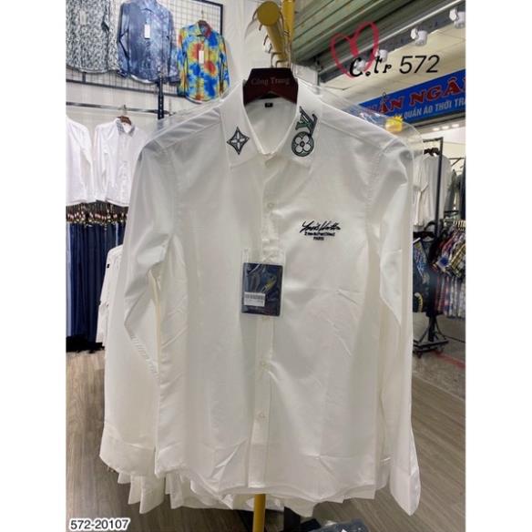 [Sẵn Hàng] Áo Sơ Mi Nam LV Thêu Logo Hoa Cổ Siêu Đẹp - Áo Sơ Mi Nam Thêu Chữ Túi Ngực Siêu Chất