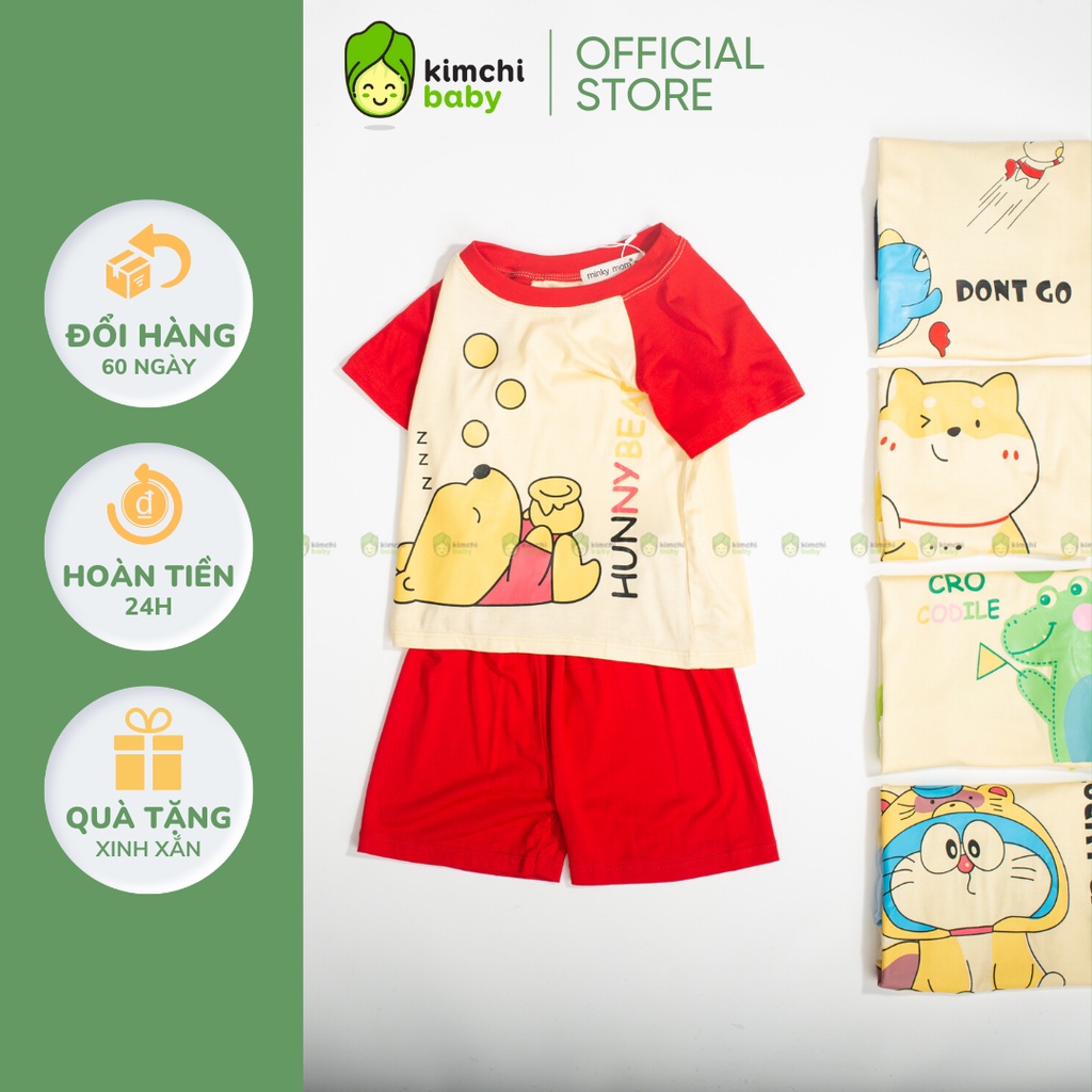 Đồ Bộ Bé Gái, Bé Trai Minky Mom Vải Thun Lạnh Doraemon Tay Giáp Lăng, Bộ Cộc Tay Mặc Nhà Cho Bé MKM2221