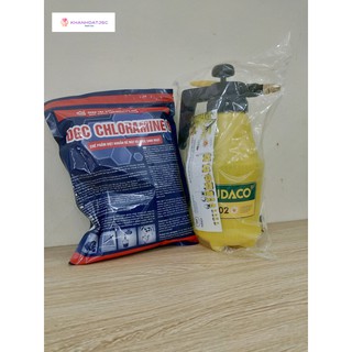 Combo bình phun xịt Dudaco 2 lit và Cloramin B Đức Giang túi 1kg khử khuẩn trong gia đình, văn phòng