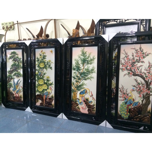 Tranh tứ quý đắp nổi Tùng Cúc Trúc Đào - cao 1m