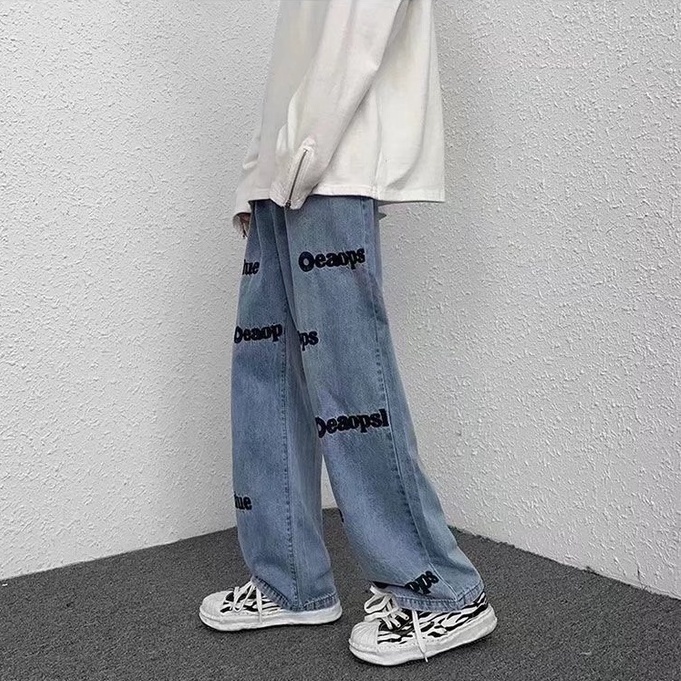 Quần Jean Dài Dáng Rộng Thiết Kế Đơn Giản Phong Cách Âu Mỹ Thời Trang Cho Nam