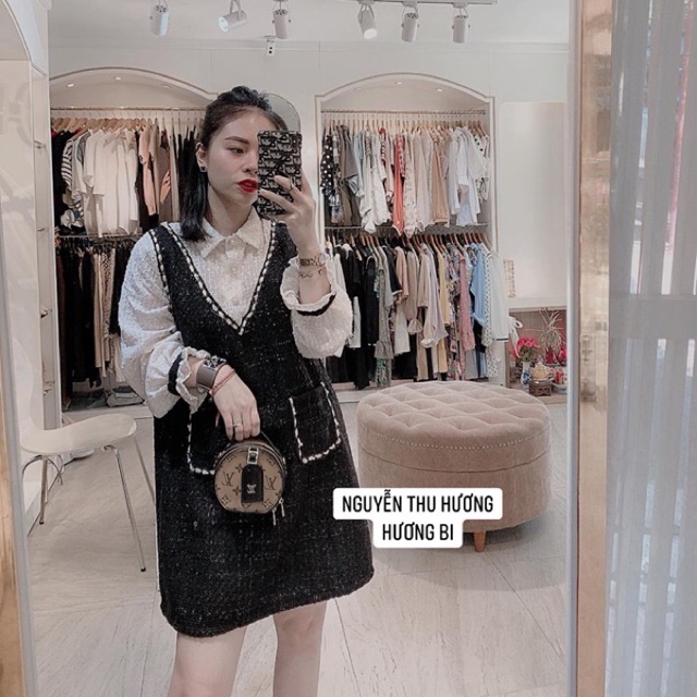 Váy yếm dạ sweet nhũ liền