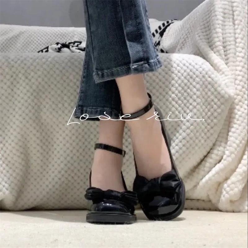 Giày Cao Gót 2022 Bằng Da Bóng Đính Nơ Phong Cách Pháp Thời Trang Mùa Hè Cho Nữ