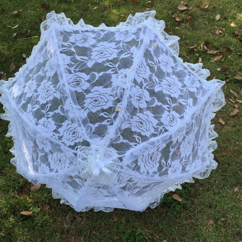 Dù Che Nắng Cho Cô Dâu Họa Tiết Ren Hoa Hồng Với Tay Cầm Dài Tiện Dụng