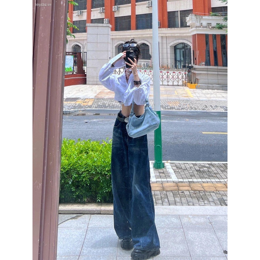 Quần Jean Dài Lưng Cao Ống Rộng Cỡ Lớn Thời Trang Xuân Thu Cá Tính Cho Nữ