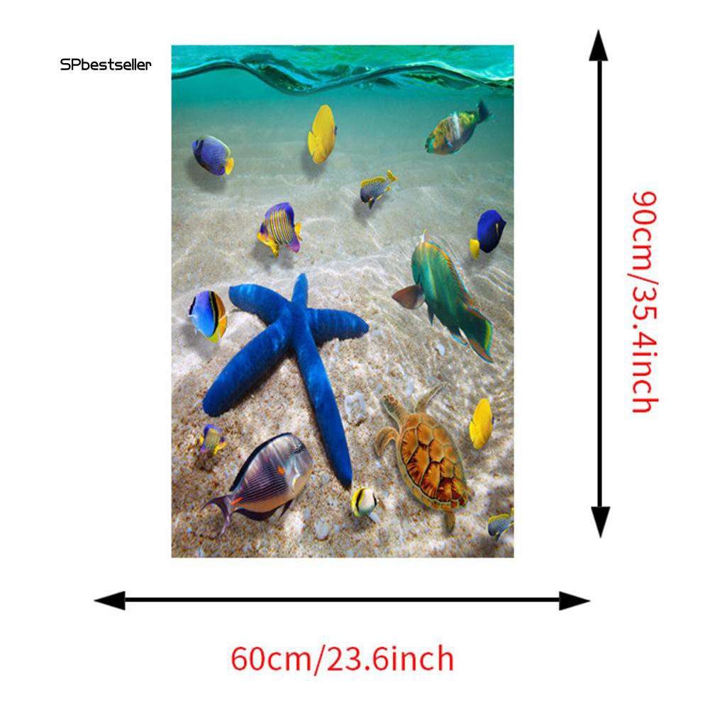 Miếng dán trang trí tường/sàn nhà hình đáy biển 3D có sinh vật biển chất liệu PVC kích thước 60x90cm