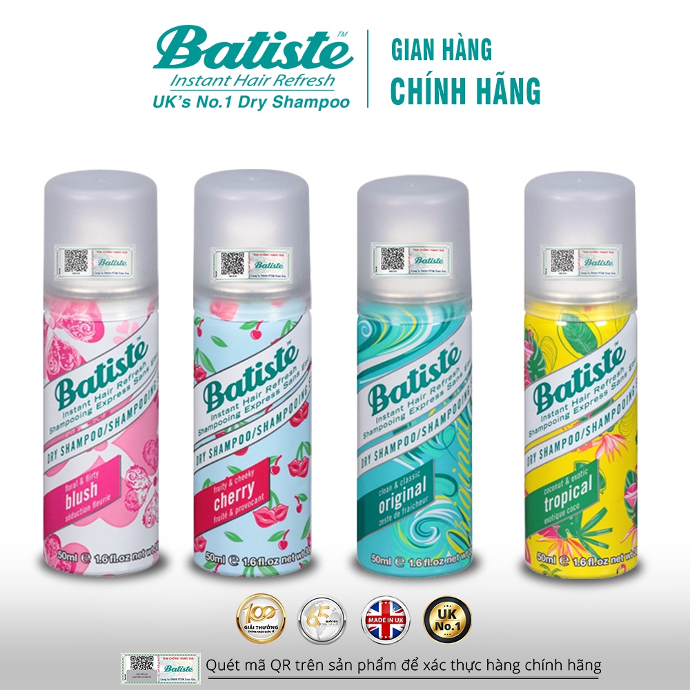 Dầu Gội Khô Batiste Dry Shampoo 50ml Hết Ngứa, Hết Bết Dính Tóc Bồng Bềnh Bóng Mượt Tức Khắc