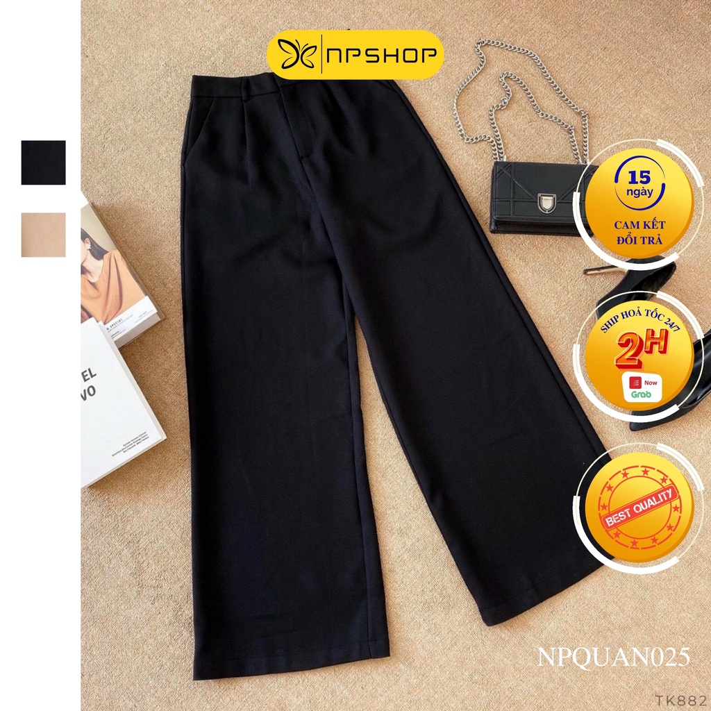 Quần tây nữ ống siêu rộng lưng cao, quần culottes cạp cao dáng dài chất vải dày 2 màu nude, đen NPQUAN025