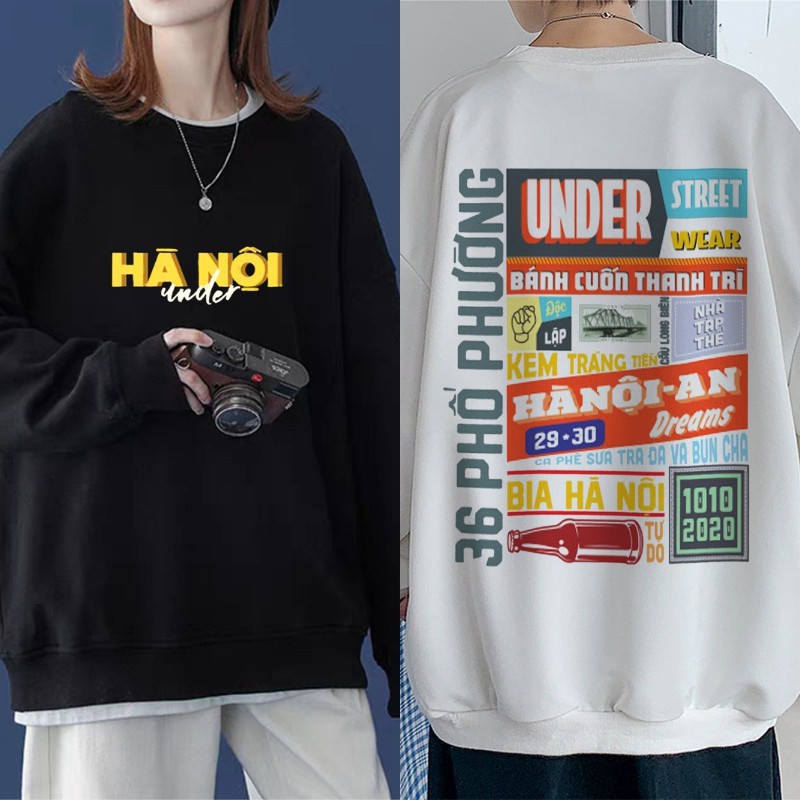 Áo sweater, áo hoodie nỉ UNISEX nam Nữ form Rộng logo under Hà Nội - In Hình Local Brand