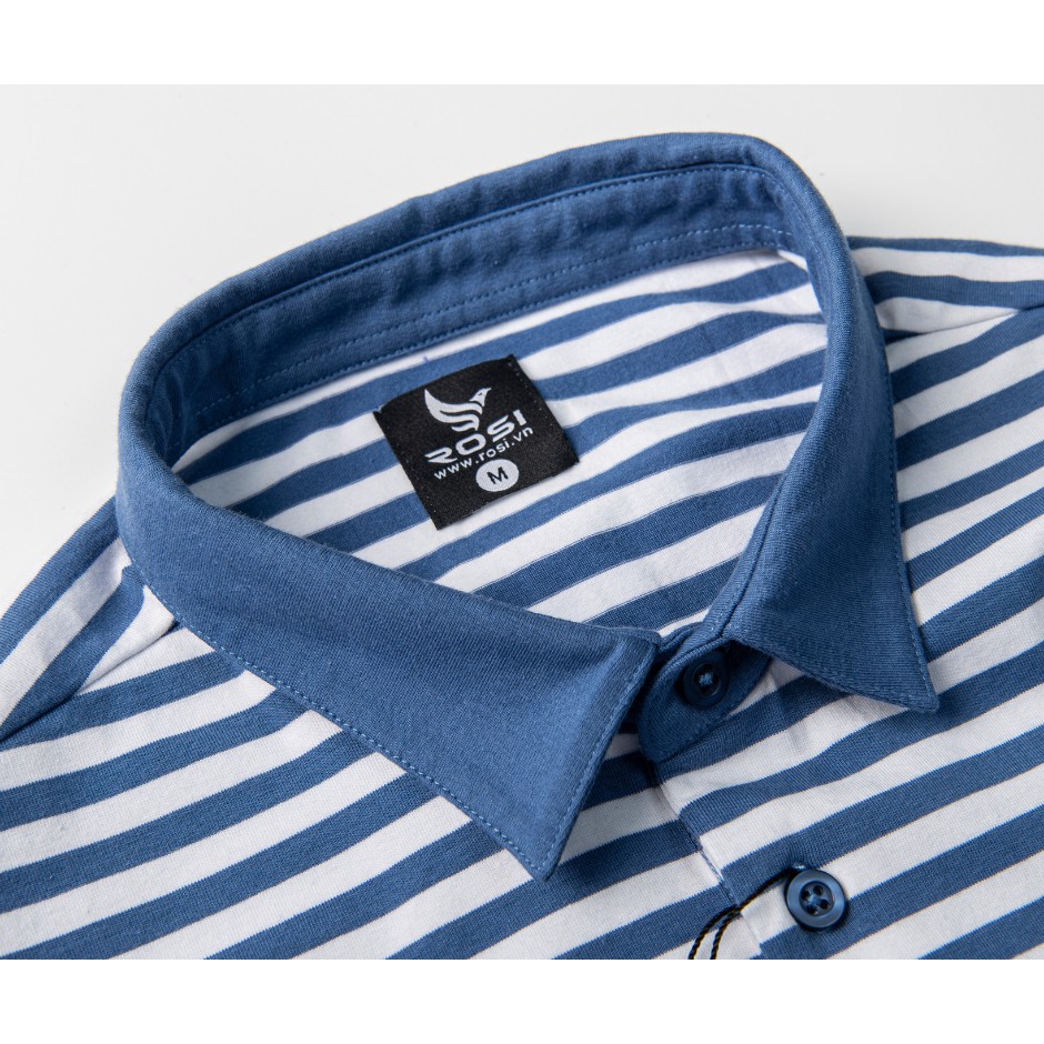 Áo thun nam cao cấp Rosi PL14 cổ polo tay bo ngắn,vải cotton trơn mịn kẻ ngang xanh trắng, dáng ôm(Slimfit) trẻ trung | BigBuy360 - bigbuy360.vn