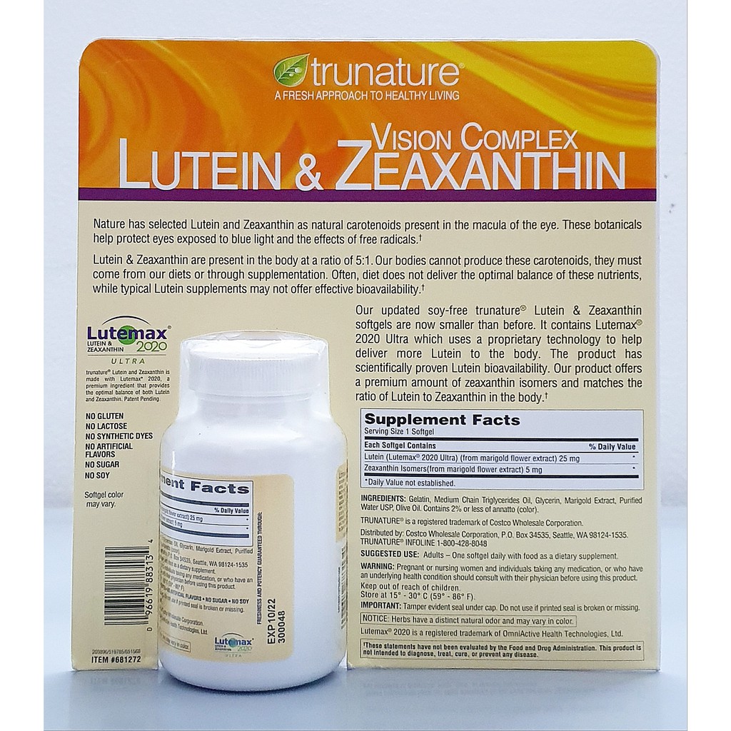 Viên uống Bổ Mắt Trunature Vision Complex Lutein &amp; Zeaxanthin chai 140 viên của Mỹ