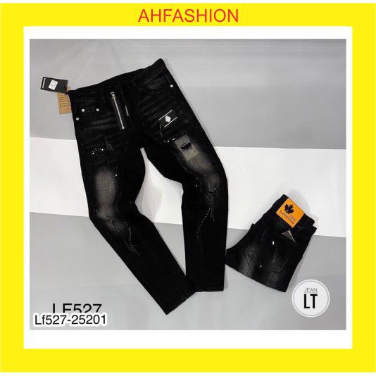 Quần jean nam chất bò rách gối co giãn cao cấp thêu logo mẫu mới nhất AHFASHION