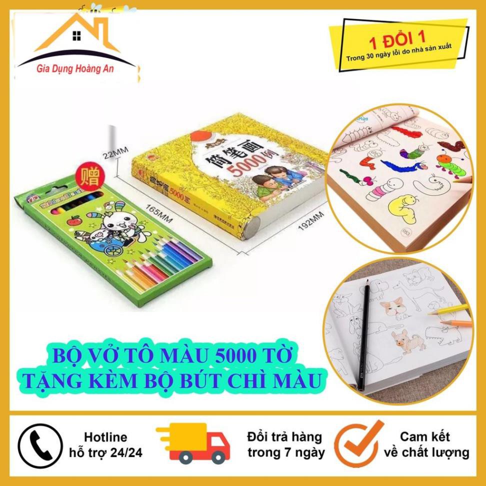 Bộ Vở Tập Tô Màu 5000 Hình Dành Cho Bé, Tặng Kèm Bộ Chì Màu 12 Cây, Món Quà Ý Nghĩa Mẹ Dành Cho Bé