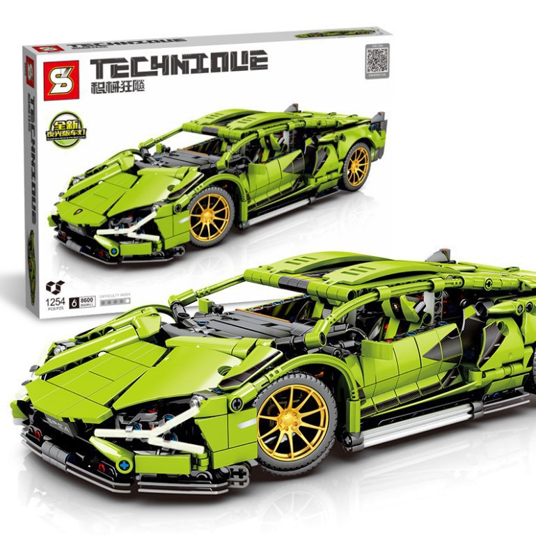 Đồ Chơi Lắp Ráp Kiểu LEGO Mô Hình Siêu Xe Lamborghini Aventador Sían FKP Green Sy8600 Với 1254 Chi Tiết