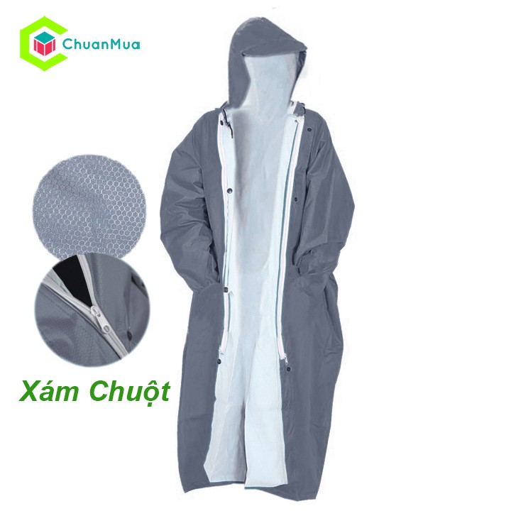 Áo Mưa Vải Dù Da Cá Kín Người Không Xẻ Tà ( Hàng Việt Nam, Cao Cấp Đẹp, Một Người 1 Đầu, Nam Nữ, Dây Khóa Kéo Mangto ..)