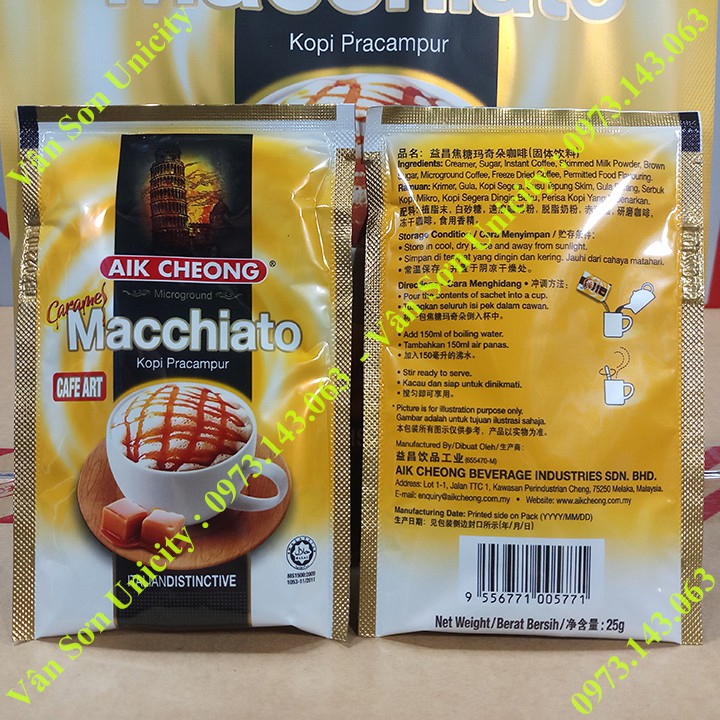 Cà phê sữa Caramel Macchiato 300g (12 gói * 25g) Aik Cheong Malaysia