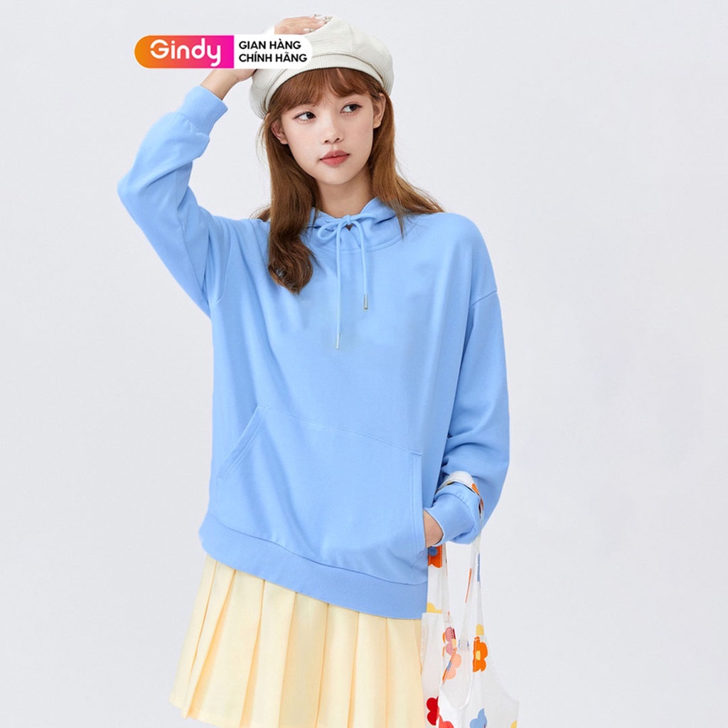 Áo hoodie trơn nữ GINDY dài tay có mũ basic form rộng unisex chất nỉ Ulzzang Hàn Quốc thời trang thu đông AMN004