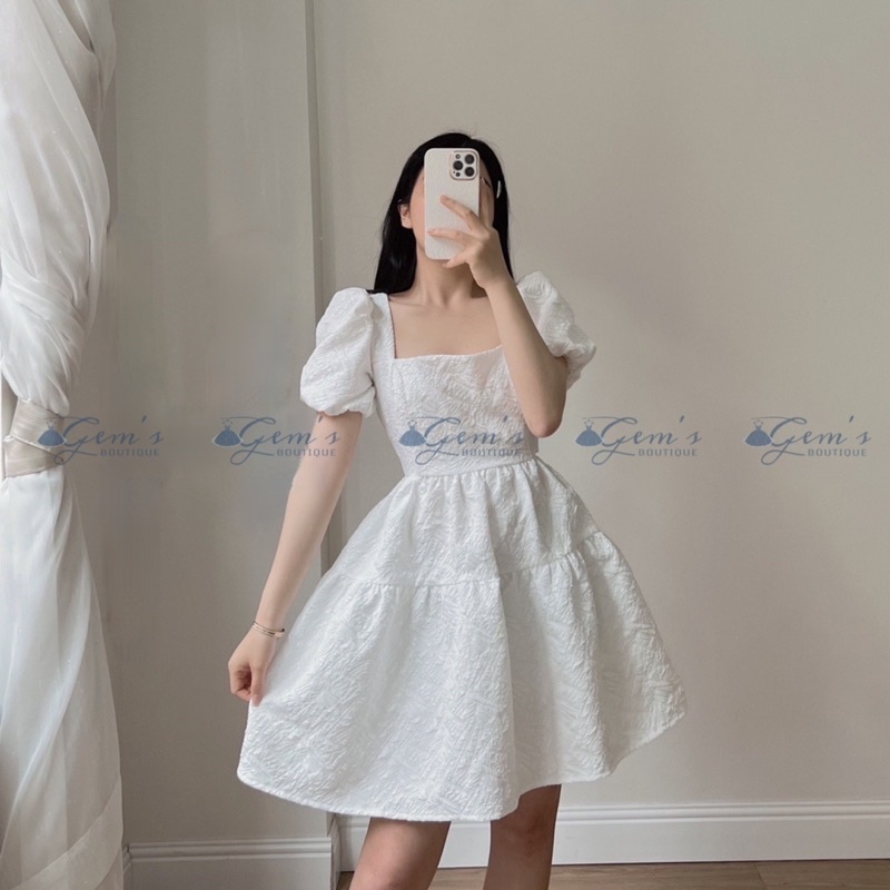 VÁY/ĐẦM THIẾT KẾ CAO CẤP CỔ VUÔNG TAY PHỒNG THẮT DÂY TIỂU THƯ D04 CÓ ẢNH THẬT