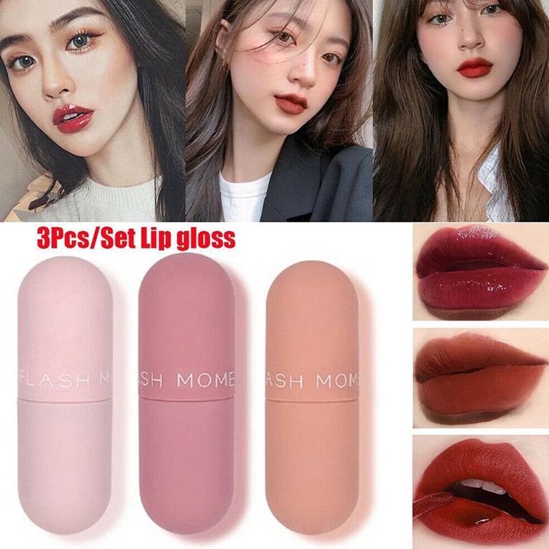 (Hàng Mới Về) Set Son Kem Lì Dưỡng Ẩm Chống Dính Cốc Lâu Trôi Thiết Kế Hình Viên Thuốc Mini