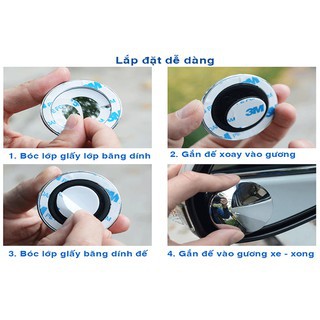 Sét 2 cái Gương cầu lồi, gương lồi có viền gắn kính hậu xe ô tô,xe hơi xoay 360 độ xóa điểm mù tráng bạc si