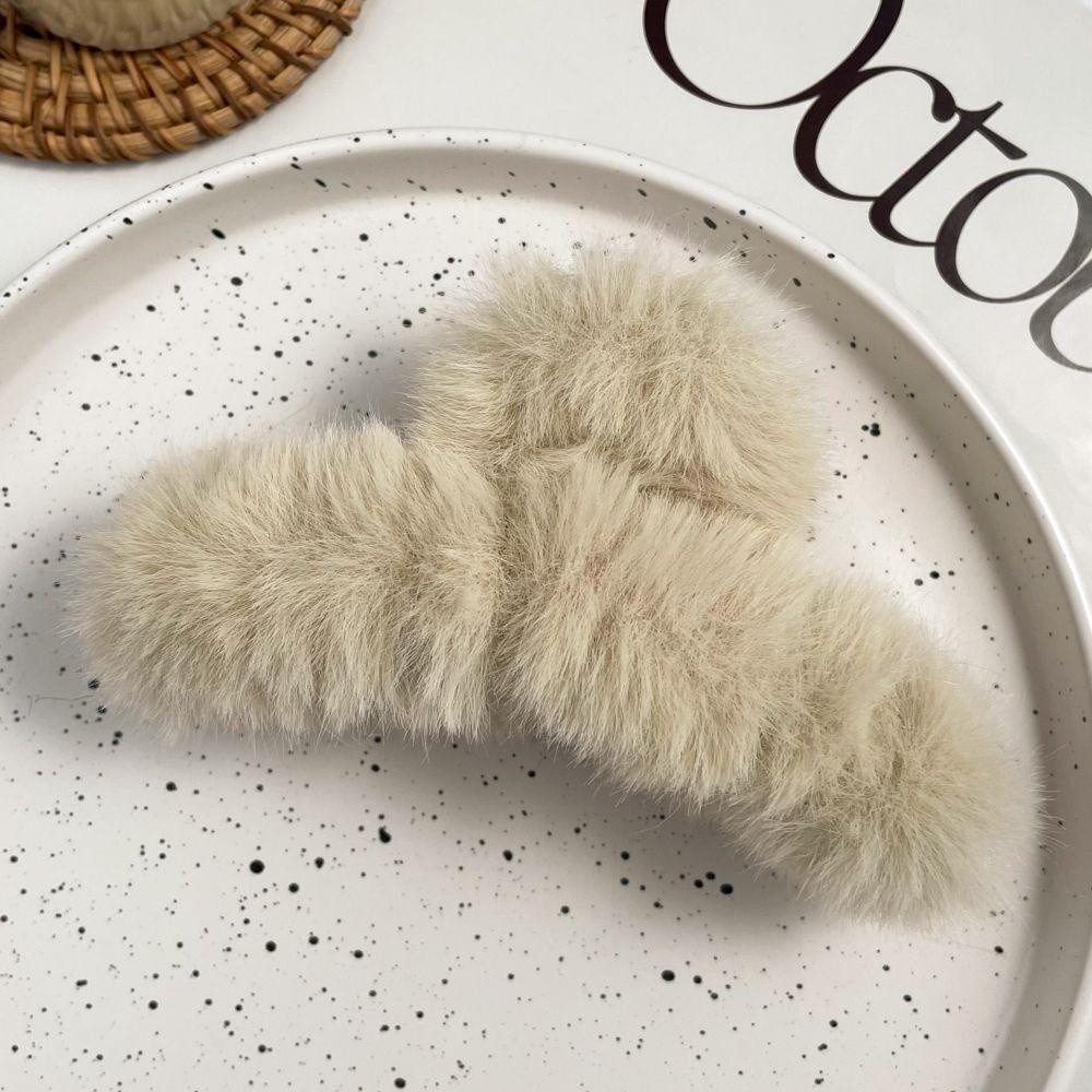 LEILY Kẹp Tóc Càng Cua Đính Lông Giả Màu Sắc Tinh Khiết