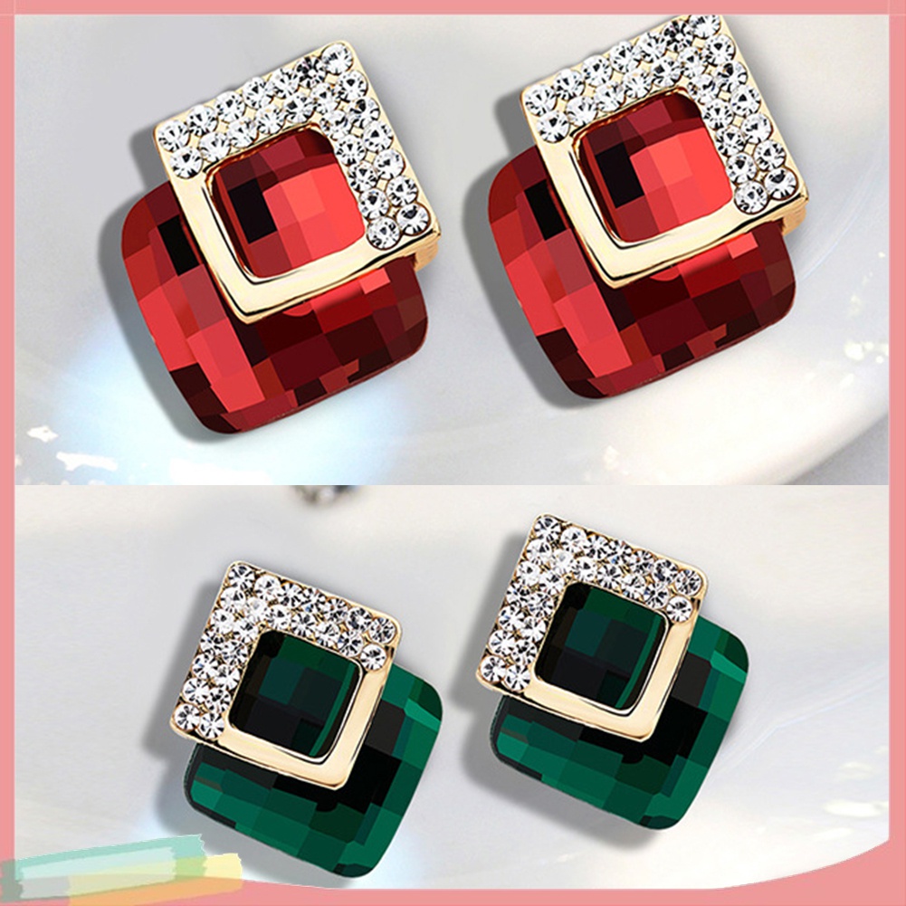 Đôi Khuyên Tai HìNh Vuông ĐíNh Kim Cương Giả ThờI Trang Cho Nữ