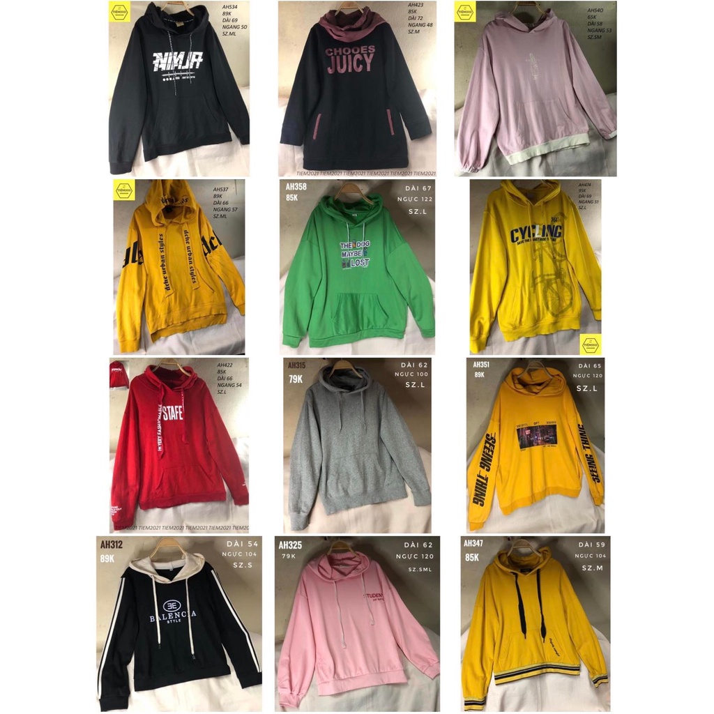 Áo Hoodie, nỉ mũ chất độ mới 85 - 97% form dáng rộng trẻ trung hottrend hàng2hand TIEM2021