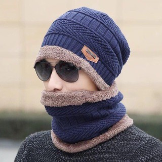 Mũ len lót lông kèm khăn len ống cho nam và nữ