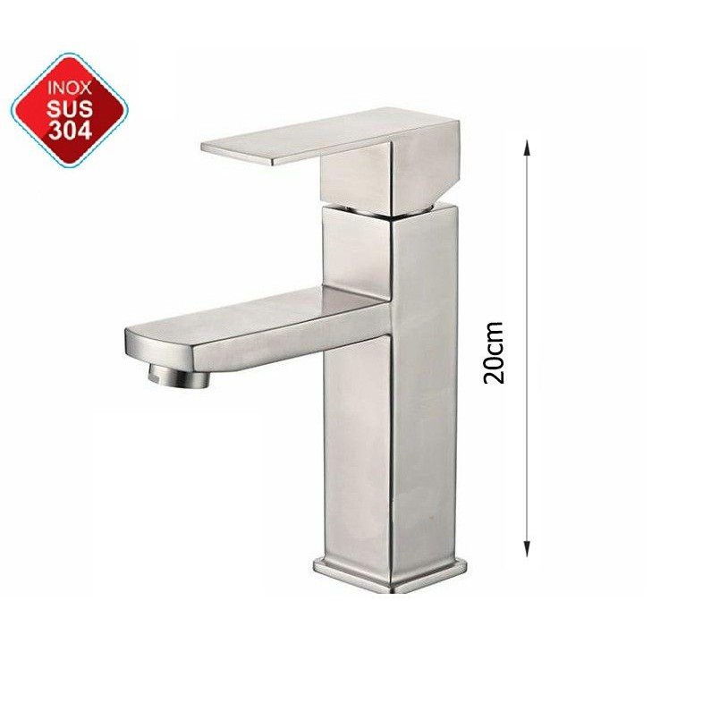 Vòi Lavabo nóng lạnh inox 304 mờ (kiểu vuông) LANKA - TẶNG KÈM 2 DÂY CẤP INOX