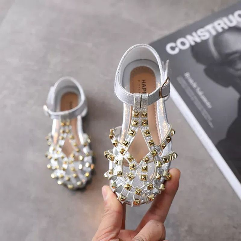 sandal bé gái - dép rọ bé gái đính đinh Kim tuyến siêu mềm, đế êm đi mùa hè 2123