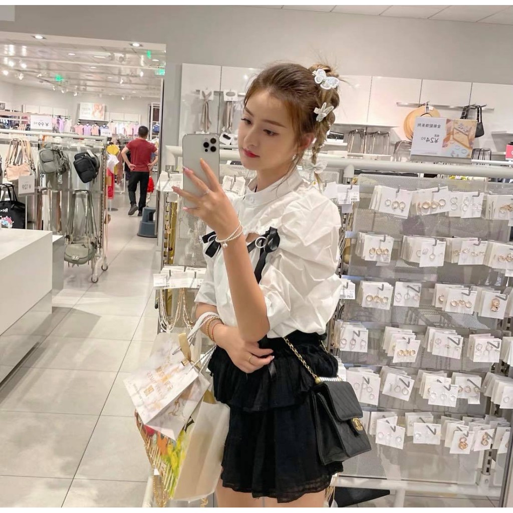 🍒🍒 Sét Áo Sơ Mi Khoét Ngực + Chân Váy Bèo Lưng Cao Xinh Xắn Cho Nữ🍒🍒