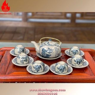 Bộ ấm chén Bát Tràng men rạn cổ