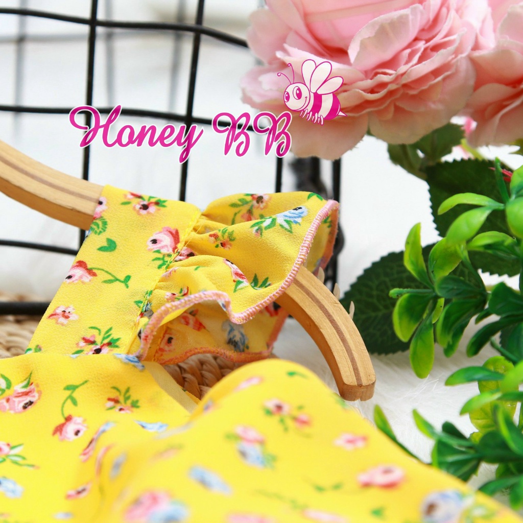 Đầm voan hàn dập ly in hoa nhí mát mẻ và rực rỡ mùa hè bé 10-45kg