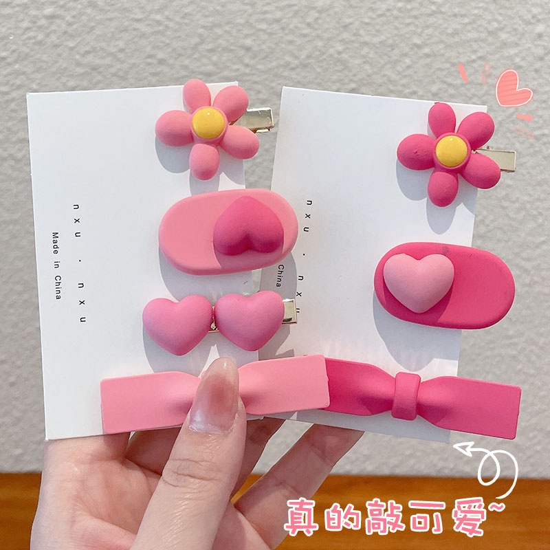 Kẹp Tóc Nơ Hồng Hình Trái Tim Dễ Thương Đơn Giản Và Tinh Tế Phong Cách Hàn Quốc