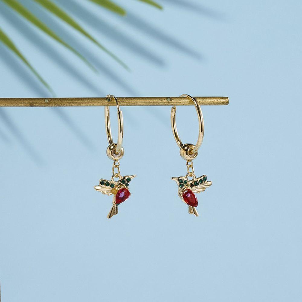 Bông Tai Dáng Dài Phối Tua Rua Hình Động Vật Màu Đỏ / Xanh Dương Phong Cách Vintage