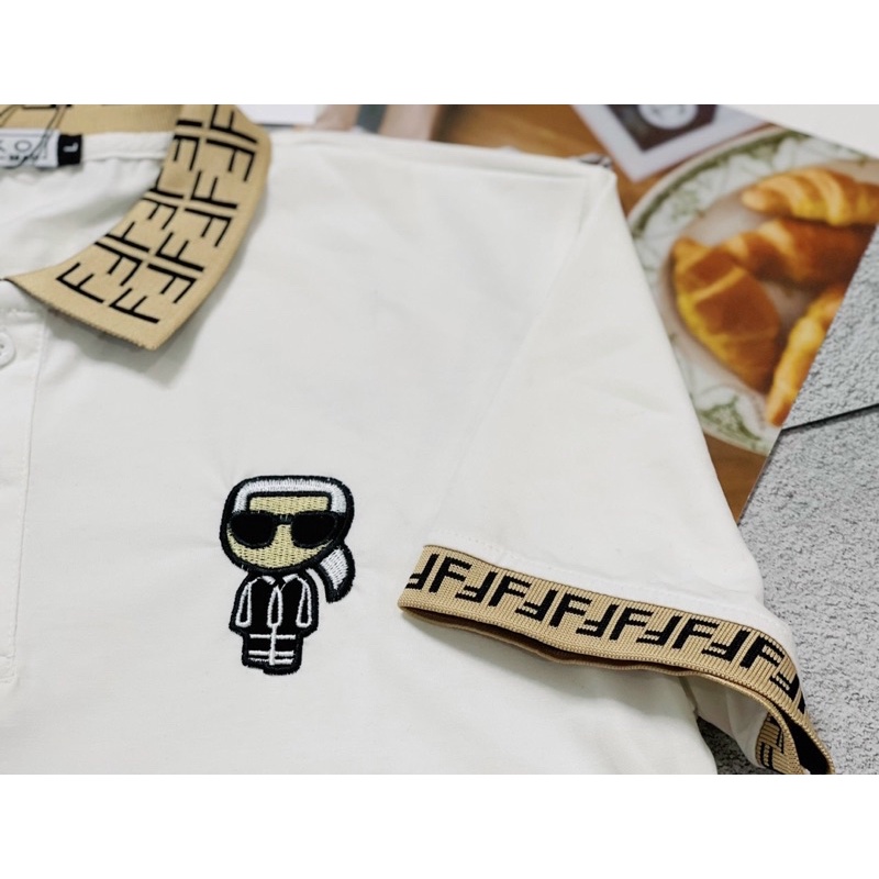 Áo Polo nam cổ bẻ, áo thun nam hoạ tiết L.V đen trắng form ôm dáng chất vải thun lạnh cotton mát mẻ