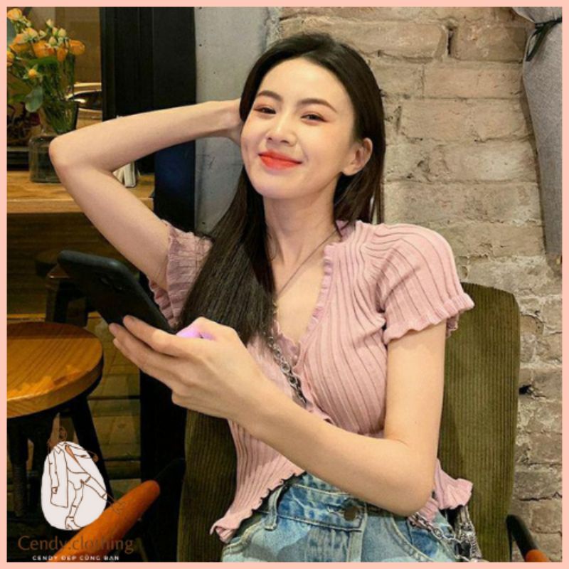 [Hàng Cao Cấp Loại 1 + Ảnh Thật] Áo Croptop Cổ V Chất Len Cao Cấp Cendy Clothing - CD082 | BigBuy360 - bigbuy360.vn