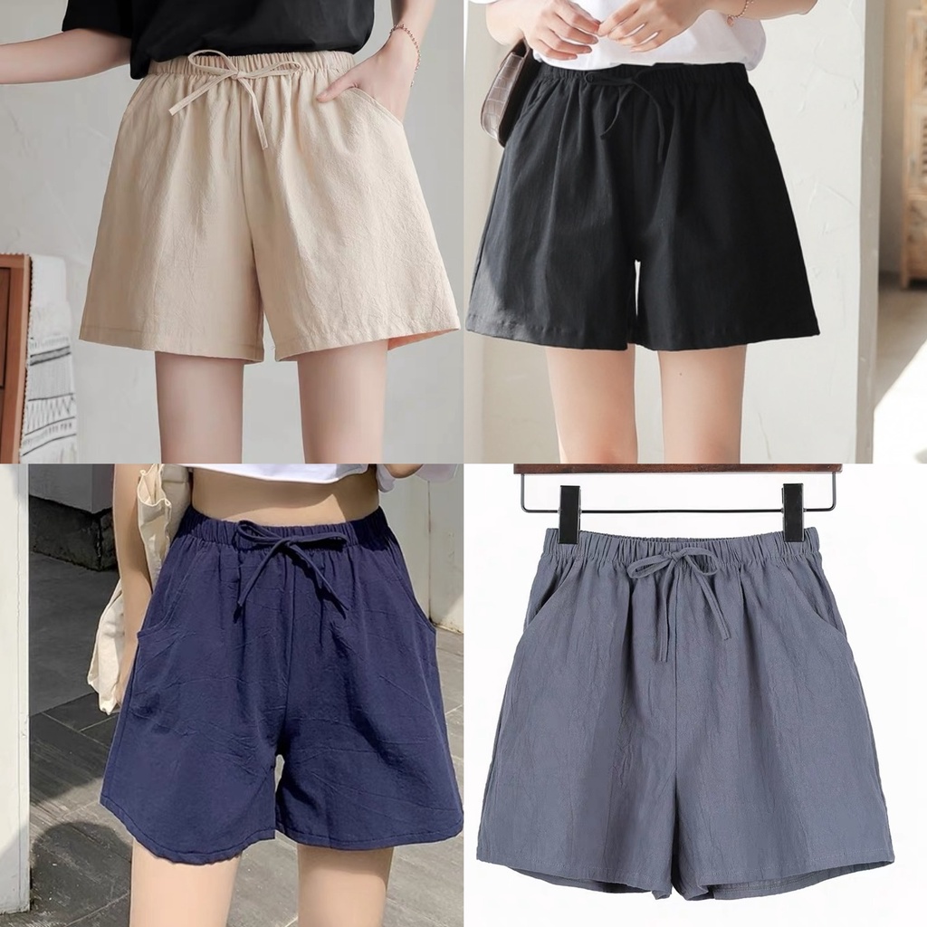 Quần short đùi nữ ống rộng cạp chun cao chất vải đũi mềm mát VAVASA QD09 | BigBuy360 - bigbuy360.vn