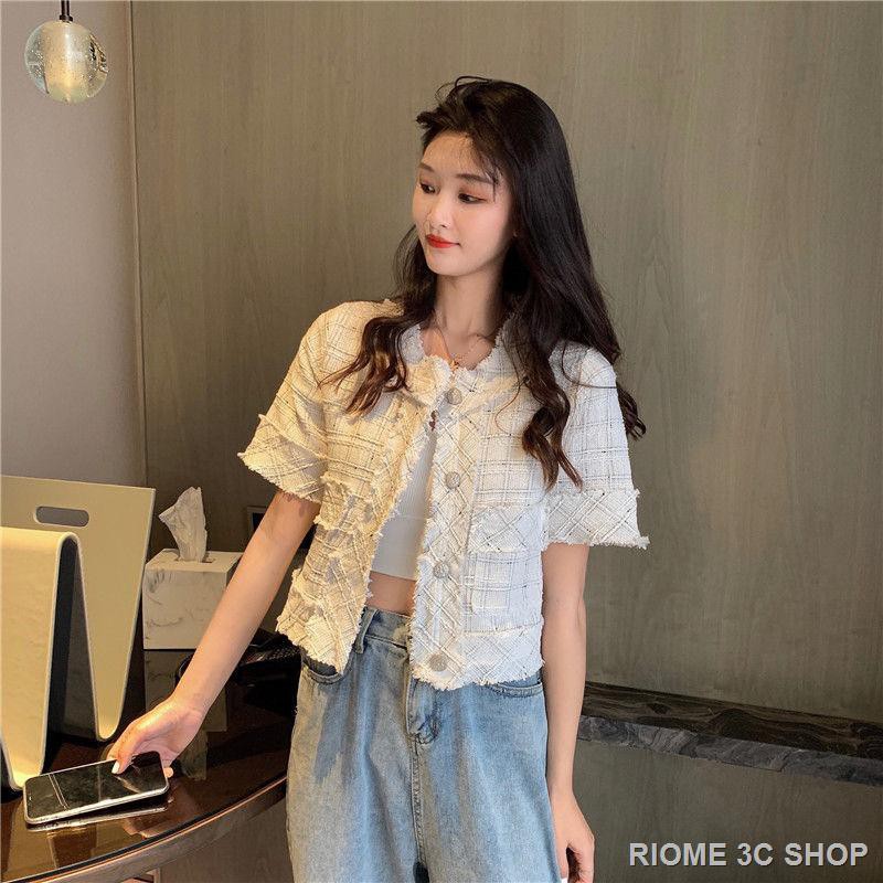 【Nước hoa miễn phí】Áo Khoác Vải Tweed Tay Ngắn Kẻ Ca-Rô Trẻ Trung Hợp Thời Trang | BigBuy360 - bigbuy360.vn