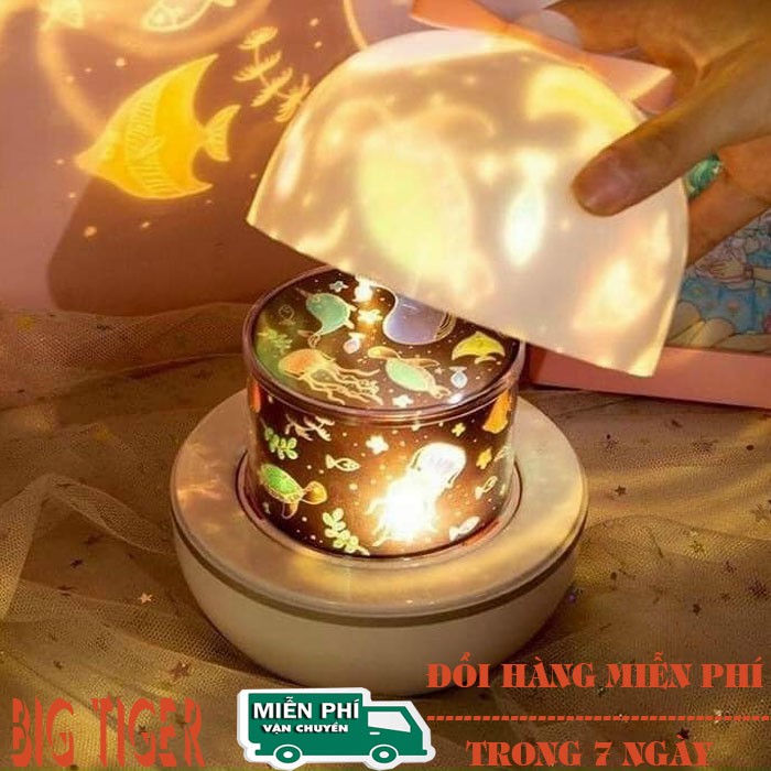Đèn ngủ ngàn sao 3D chiếu trần xoay tự động kèm 6 hình chiếu cổ tích, đại dương, sinh nhật siêu lung linh