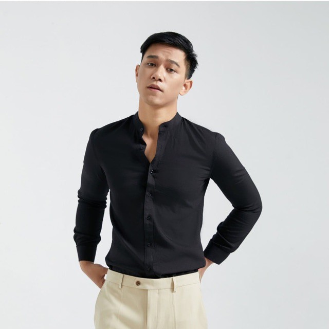 [SALE CỰC SỐC] Sơ mi cổ tàu màu đen hàng cao cấp