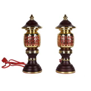 Đèn trưng bàn thờ Phật màu đỏ phối nâu đậm bằng kim loại cao cấp an toàn