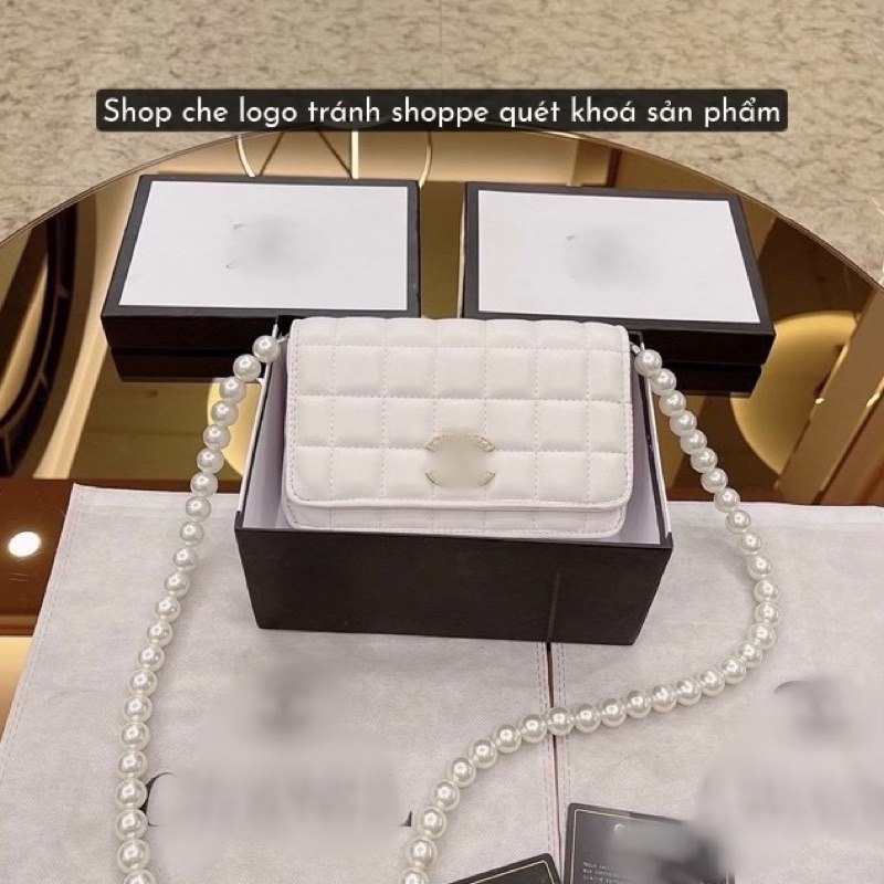 Túi Đeo Chéo Trần Ô Vuông Dây Ngọc Logo Đính Hạt (Giá Sỉ)