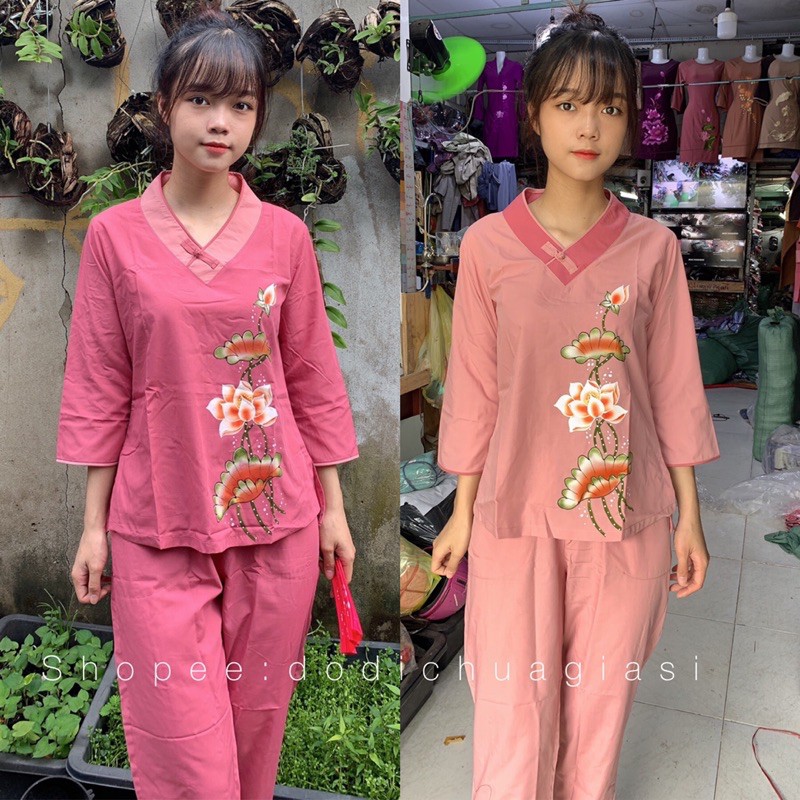 Đồ Lam Đi Chùa # Tim Bầu Hoa In # Đồ Bộ Nữ # Quần Áo